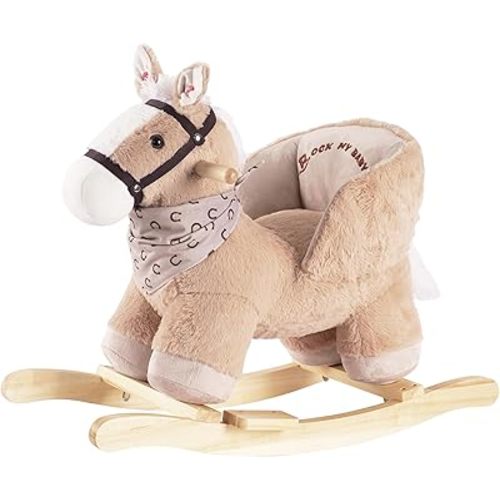 Rock My Baby Rocking Horse, Baby Animal Rocking Horse with Seat, Ride on Horse, Plush Rocking Horse with Realistic Sound, Wooden Rocking Horses Ages 1-3 (Caramel Color Horse), CPC Certified