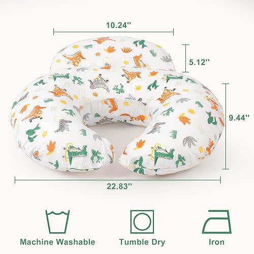 Nursing Pillow, Breastfeeding Pillows, More Support for Mom and Baby, with Removable Cotton Cover and Colorful Animal Patterns, Machine Washable, Plus Size, White
