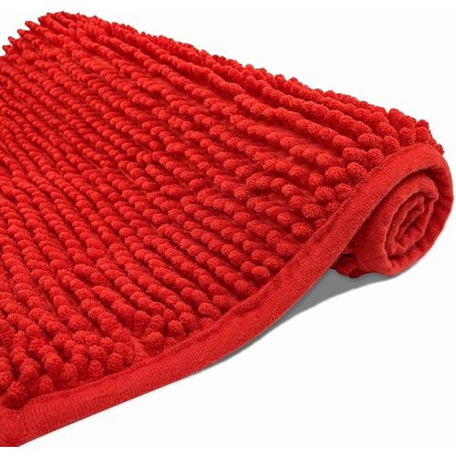 Eanpet Chenille Bath Mat Microfiber Floor Mat Baby Bath Mat for Kids Washable Bathroom Dry Fast Water Absorbent Shower Mat Area Rug (15.3" x 23.2", Red)