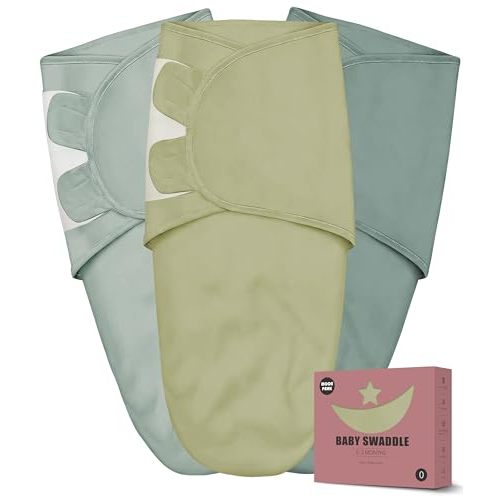 Newborn Swaddle Blanket Wrap 0-3 Months (3-Pack) - Adjustable Infant Sleep Sack, 100% Cotton Anti-Startle Soothing Sack, Soft Breathable Nursery Bedding - Eucalyptus Sage