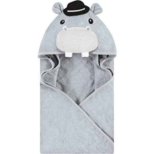 Hudson Baby Unisex Baby Cotton Animal Face Hooded Towel, Gray Hippo, One Size