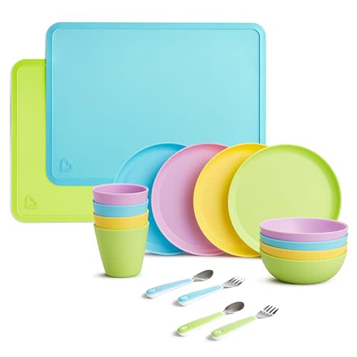 Munchkin Toddler Dining Set, Includes Plates, Bowls, Cups, Utensils and Silicone Placemats