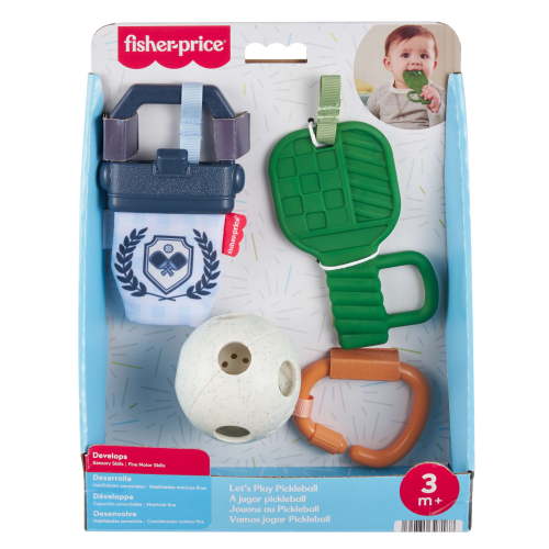 Fisher-Price Mini Me Moments Let's Play Pickleball Set, 3 Sports-Themed Baby Toys for Sensory Play