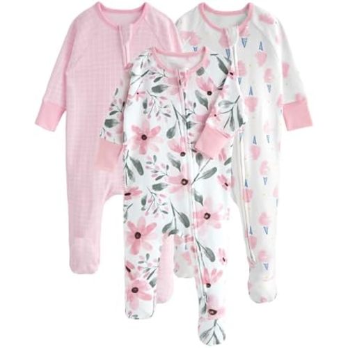 Yoofoss Baby Pajamas 100% Organic Cotton Baby Sleepers for Newborn 0-3 3-6 6-9 Months Boys Girl Clothes 3pcs Footed PJs