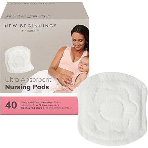 New Beginnings Extra-Soft & Highly-Absorbent Disposable Bamboo Nursing Pads, 40-Pack
