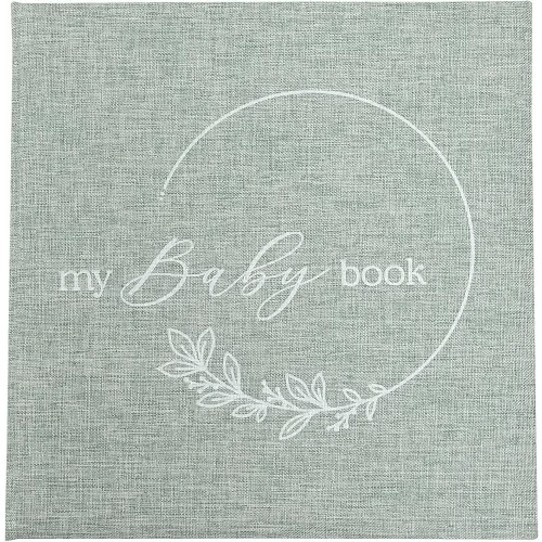 Kate & Milo Linen Baby Book, First 5 Years Memory Book, Newborn Milestone Journal, Baby Boy and Baby Girl Keepsake, Sage Green