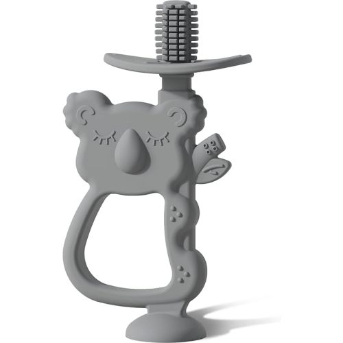 Moonkie Teething Toy, Safe & Easy to Hold BPA Free Silicone Teethers, 360° Baby Toothbrush with Suction Base, Teether Toys Best for Babies 6-12 Months (Koala Lunar Grey)