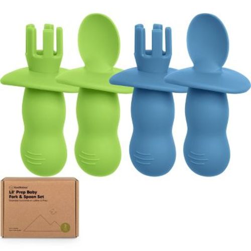 4-Pack Prep Baby Spoons & Forks Set, Self Feeding Baby Utensils 6-18 Months, Silicone BLW Baby Feeding Set, BPA-Free
