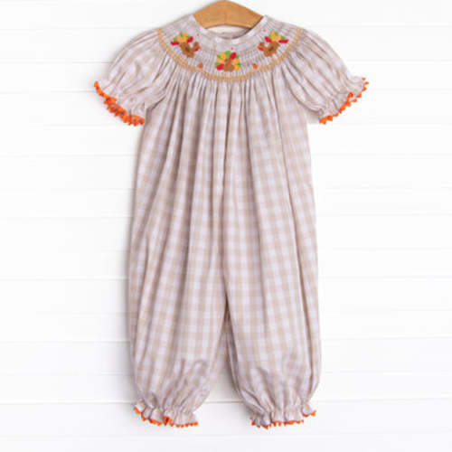 Thanksgiving Tradition Smocked Romper, Tan – Stitchy Fish