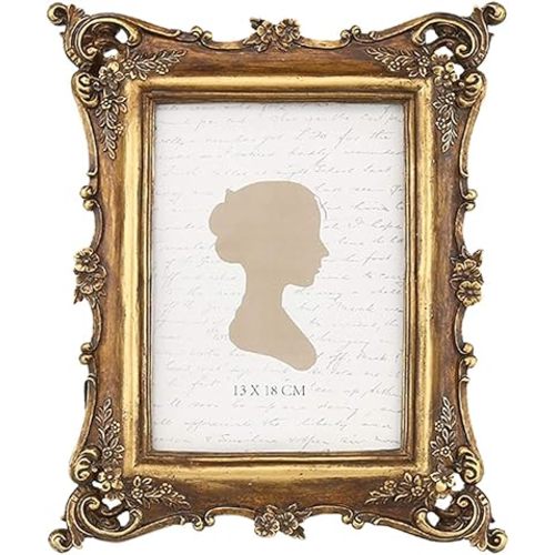 Sunlit Vintage Picture Frame 5x7 Inch, Luxury Antique Photo Frames with Glass Front, Photo Display, Tabletop Wall Hanging, Gift Ideas, Bronze Gold