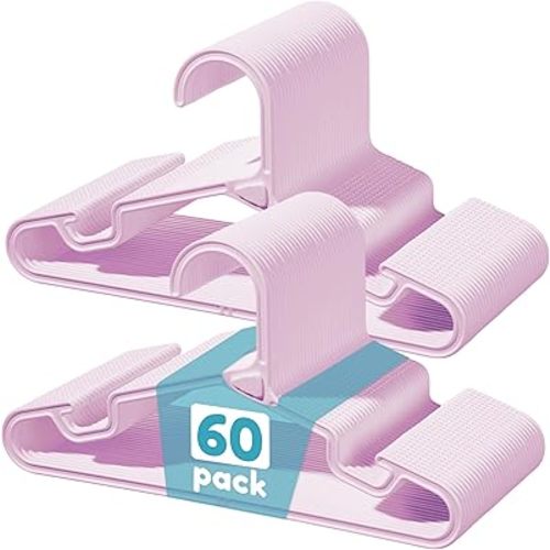 Vtopmart 60 Pack Kids Hangers, 11 inches Baby Clothes Hangers for Closet, StackFit Interlocking Toddler Hanger for Pants, Dress, Skirt, Space-Saving Children Hangers with Non-Slip Shoulder Grooves