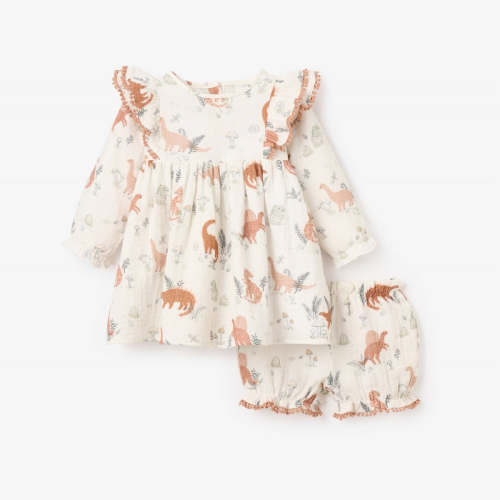 Dinosaur Organic Muslin Ruffle Dress MULTI / 3-6M