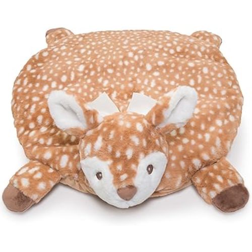Bearington Baby Lil’ Willow Tummy Time Mat, 30 x 30 Inch Fawn Plush Stuffed Animal Blanket, Woodland Nursery Décor