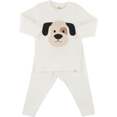 Puppy Face Applique Long Sleeve Two Piece Set, 3-6M