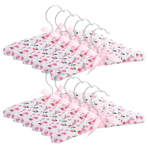 Juvale 12 Pack Satin Padded Baby Hangers for Closet, Nursery, Baby Clothes, Pink Floral Design (9.5 in)