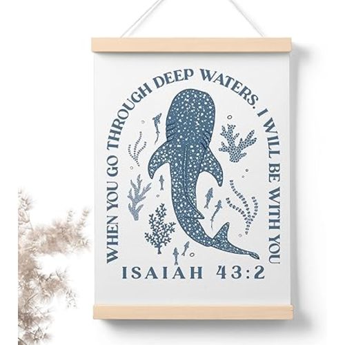 PaJiaNi Whale Shark Christian Nursery Wall Art Decor,Ocean Whale Scripture Bible Wall Art,Ocean Nursery Decor,Christian Poster for Nursery Kids Room Classroom Boys Room,24x16 Inch