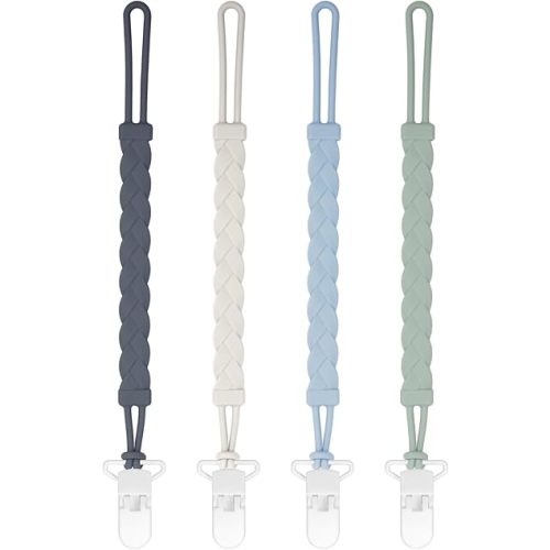 Stylish Silicone Pacifier Clips, 4-Pack Pacifier Holder with Flexible Woven Rope Design, 100% Food Grade Silicone, Safe Essentials for Newborns Baby Boys and Girls