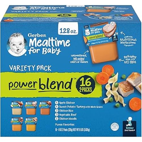 Gerber 2nd Foods Hearty Dinners Puree Favorites Baby Food, Variety Pack, 4 oz Tub (32 Pack)