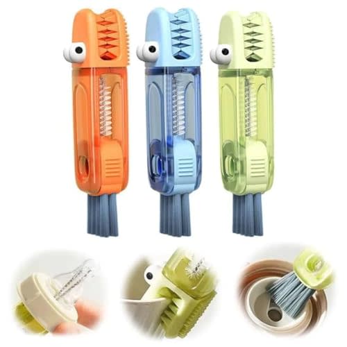 3 in 1 Cup Lid Cleaning Brush, 2025 New Cup Lid Cleaner with Brush, Multifunctional Portable Crevice Cleaning Brush Set for Baby Bottle Gap Tight Spaces, Home Kitchen Cleaning Tools (A-Mix)