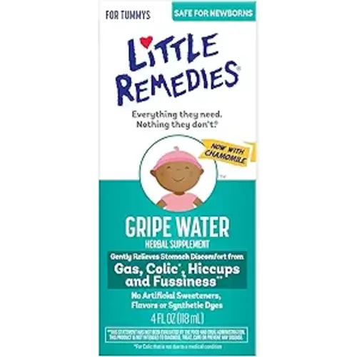 Herbal Supplement with Chamomile, Relieves Gas, Colic & Hiccups, Safe for Newborns, No Alcohol or Artificial Dyes | Little Remedies Gripe Water with Chamomile, Baby Gas Relief, 4 Fl Oz