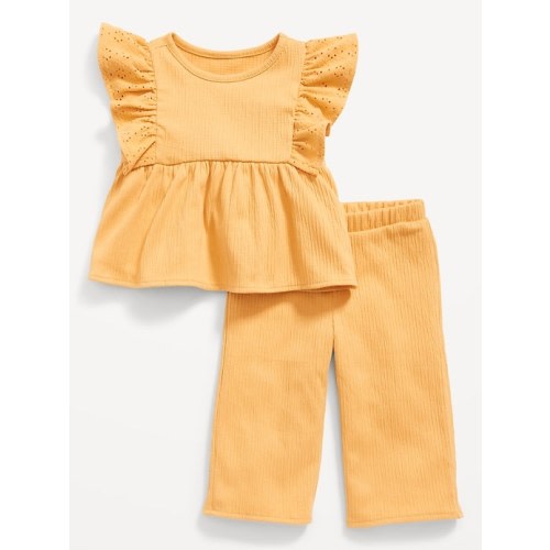 Sleeveless Ruffle & Eyelet-Trim Top & Wide-Leg Pants Set for Baby
