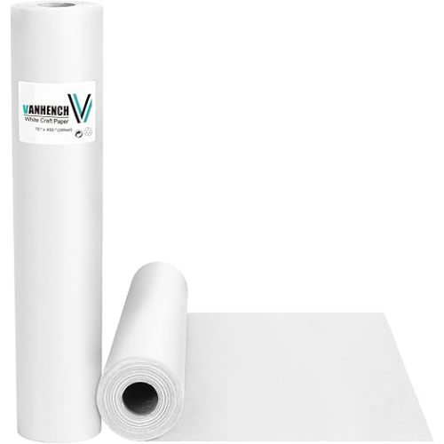 Vanhench White Wrapping Paper 15''×450'', Bulletin Board Poster Paper Roll, White Kraft Easel Sketch Paper for Painting Drawing for Kids, Christmas Gift Arts & Crafts Supplies