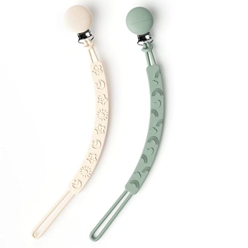 Cuddle Campus Pacifier Clip,Pack of 2 Pacifier Holder Clip with One Piece Design,Soft Flexible Silicone Baby Pacifier Holder with Texture for Boy and Girl - Tourmaline+Buttercream - Rectangle