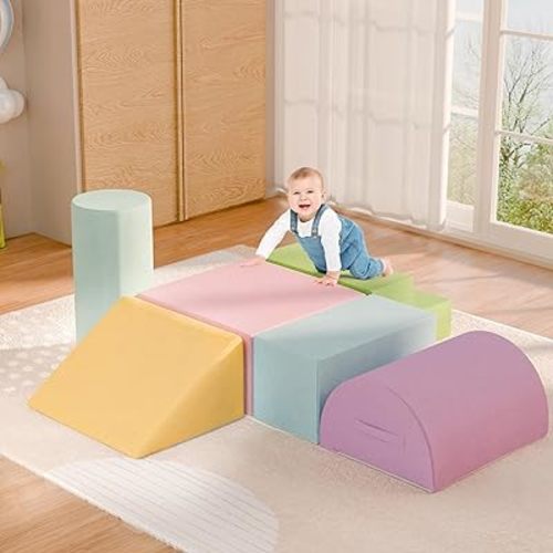 Foam Climbing Blocks for Toddlers, 6-Piece Kids Soft Play Climbing with 30D High-Density Foam, Infant Climb and Crawl Playset for Toddlers, Baby and Kids (Multicolor-A, 6-Piece)