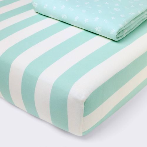 2pk Fitted Cotton Blend Jersey Crib Sheets - Sea Life - Cloud Island™