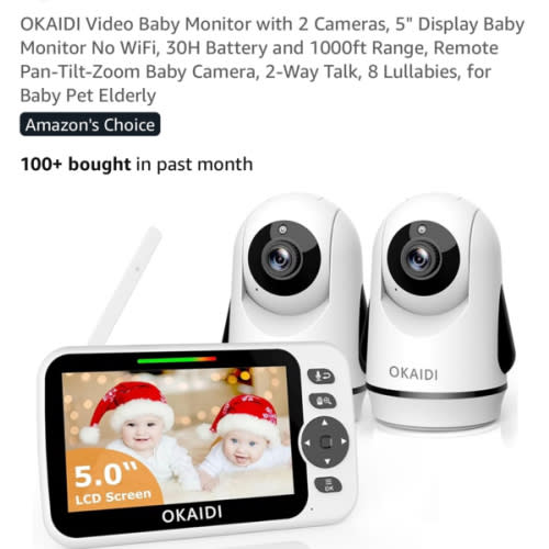 Amazon.com: OKAIDI Video Baby Monitor with 2 Cameras, 5" Display Baby Monitor No WiFi, 30H Battery and 1000ft Range, Remote Pan-Tilt-Zoom Baby Camera, 2-Way Talk, 8 Lullabies, for Baby Pet Elderly : Baby