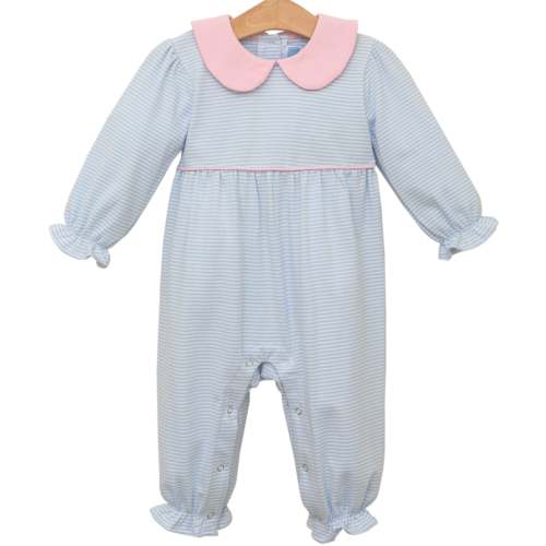 Katherine Romper Light Blue Stripe and Light Pink