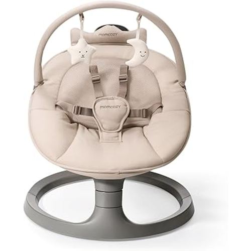 Momcozy 2-in-1 Electric Baby Swing, Dual-Arm Support System & Parent-Inspired Motions, Convertible to Toddler Seat up to 66 lbs, Adjustable Height, Lightweight, Khaki