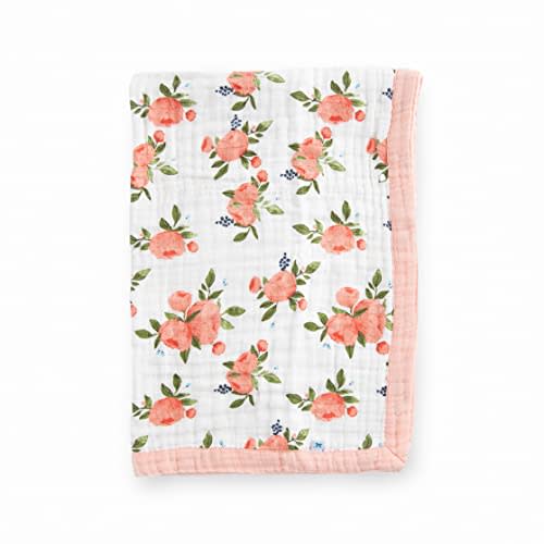 Little Unicorn Newborn Receiving Quilt | Ultra- Soft, Multi-Layered Muslin Fabric | Gift for Newborns & on-The-go (Watercolor Roses)