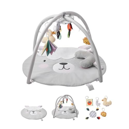 VEVOR Baby Play Gym Mat, Tummy Time Mat with 5 Sensory Toys, Baby Activity Mat with Light-up Musical Duck Toy for 0-18 Months Newborn Infant, Baby Essential Gift for Sensory & Motor Skill Development