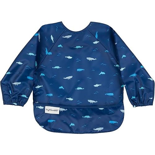 Tiny Twinkle Mess Proof Baby Bib,Waterproof Smock Baby Bib for Eating,Machine Washable Long Sleeve Bib,Baby Led Weaning,Toddler Bib,BLW Supplies(Ocean Life, Small 6-24 Months)