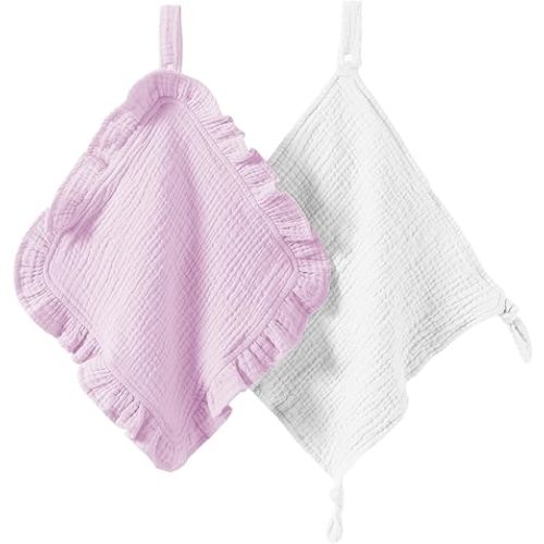 Loveys for Babies, 2 Pack Organic Cotton Muslin with Attachable Snap Closure - Loveys for Babies Newborn Baby Lovey Security Blankets for Babies Baby Blanket (Purple)
