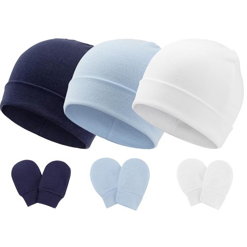 BQUBO Baby Hats and Mittens Infant Cotton Beanie Gloves No Scratch Set Newborn Hospital Hat for Boys Girls 0-6 Months