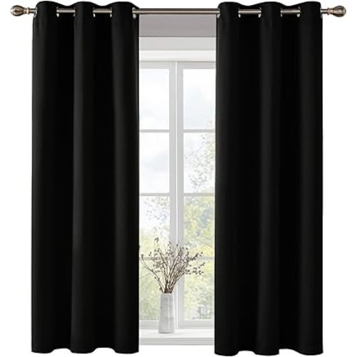 Deconovo Room Darkening Curtains Blackout Curtains Grommet Thermal Insulated, Noise-Reducing, Sustainable & Easy-Care Drapes for Bedroom, Living Room & Office, Black, 42W x 63L Inch (Set of 2)