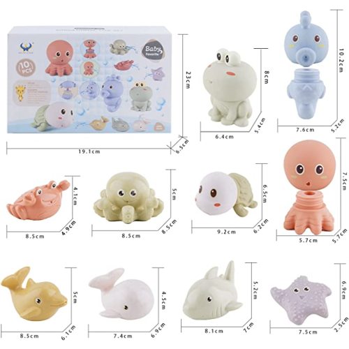 Mold Free Bath Toys for Infants 6-12 Months - 10PCS Bath Squirt Toys Silicone Ocean Animals Bathtub Float Toy for Water Play Kids Preschool Education Toy Learning Skills for Bathroom - Sea Animals 10 PCS