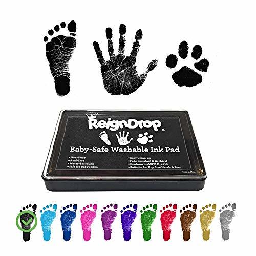 ReignDrop Ink Pad For Baby Footprint & Handprint - Creates Impressive Long Lasting Keepsake Stamp for Infant & Kids. Smudge Proof, Easy to Wipe Off Skin, Safe & Gentle Acid Free(Black)
