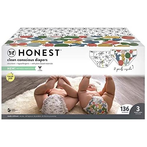 HONEST Super Club Box, Clean Conscious Diapers, Cactus Cuties + Skulls, Size 3, 136 Count (Packaging May Vary) (H01SCB00CTS3R)