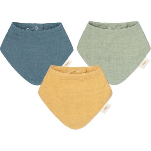 CRANE BABY 3-Pack Cotton Muslin Bandana Baby Bibs, Teal Ivory Multi