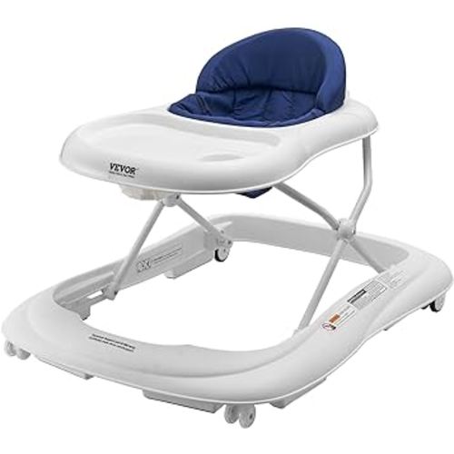 VEVOR Baby Walker, Foldable Baby Walkers and Activity Center on Wheels, 3-Level Height Adjustable Toddler Infant Walker with Feeding Tray, Anti-Rollover Activity Walker Helper for Boy Girl 6-12 Months