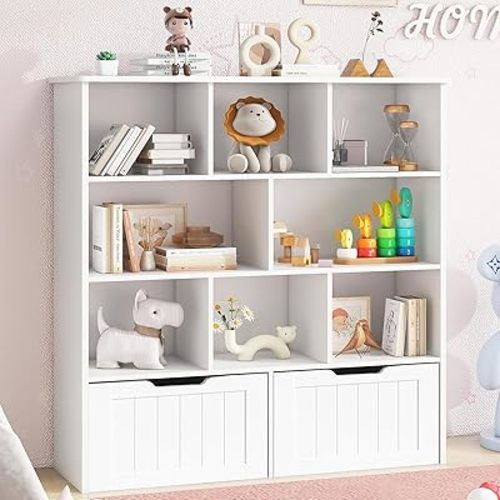 Toy Storage Organizer with Bookshelf, Large Toy Organizers, White