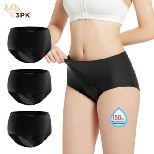 VOXSHE 3 Pack Women's Incontinence Underwear - 150ml Super Absorbent Leakproof Washable Black-2XL