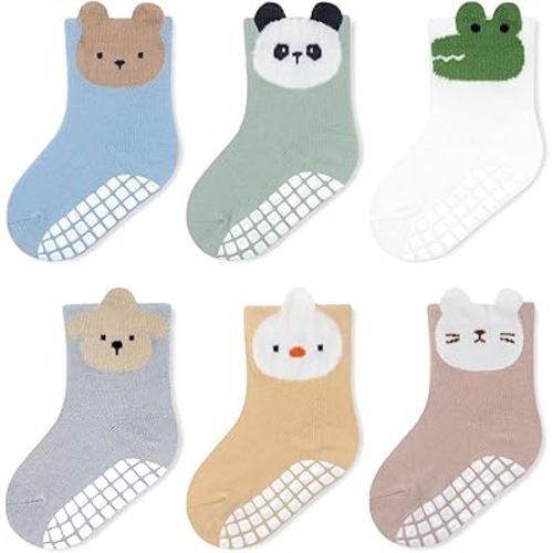 Baby Non Slip Ankle Socks with Grippers (9 Pair) for 0 months-7 years old Walking Socks