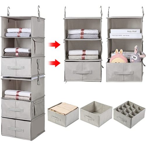 StorageWorks 5-Shelf Jumbo Hanging Storage Closet, Hanging Organizer for  Closet Rod, Hanging Cloth Organizer Storage, Canvas, Gray, 13 D x 15 W x  47