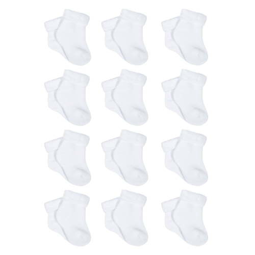 Gerber Gender Neutral White Terry Bootie Wiggle-Proof Socks, 12-Pack, Sizes Newborn-0/6 Months