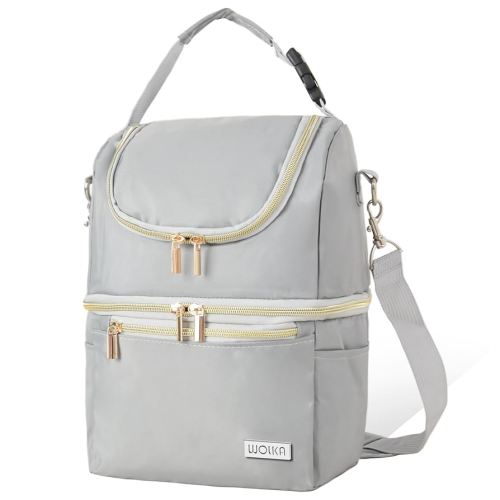 Breastmilk Cooler Bag - Cooler Bag for Nursing Moms Multi-Function, Insulated Baby Bottle Cooler Tote Bag with Double Compartments - Fits 6 Baby Bottles Up to 9 Ounce - Cool Gray
