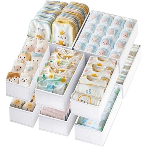 Drawer Organizer Clothes 12 Pack, Dresser Closet Organizers For Baby Clothes Underwear, Sock White